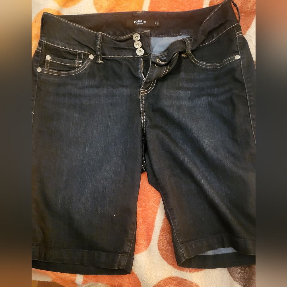Torrid Dark Wash Bermuda Jean Shorts